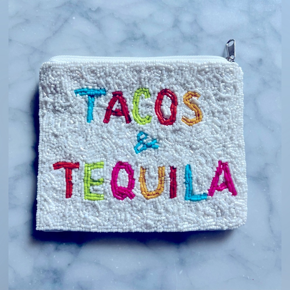 Brand New C’est La Vie Tacos + Tequila Beaded Coin Purse.